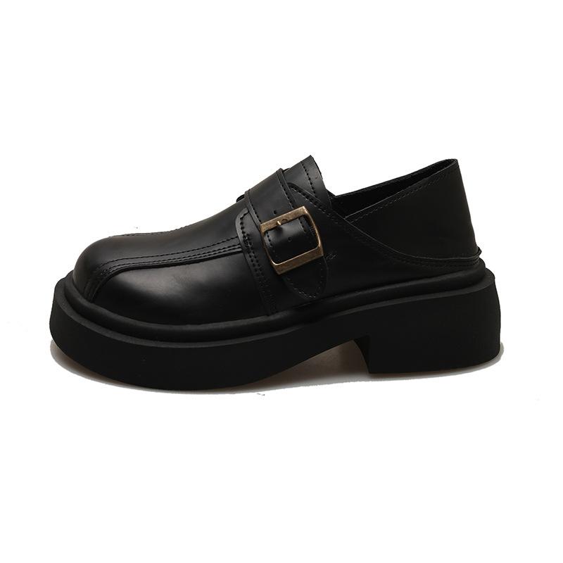 

Brown round head platform small leather shoes women s autumn and winter with skirt 2025 new retro height-increasing Mary Jane single shoes 35