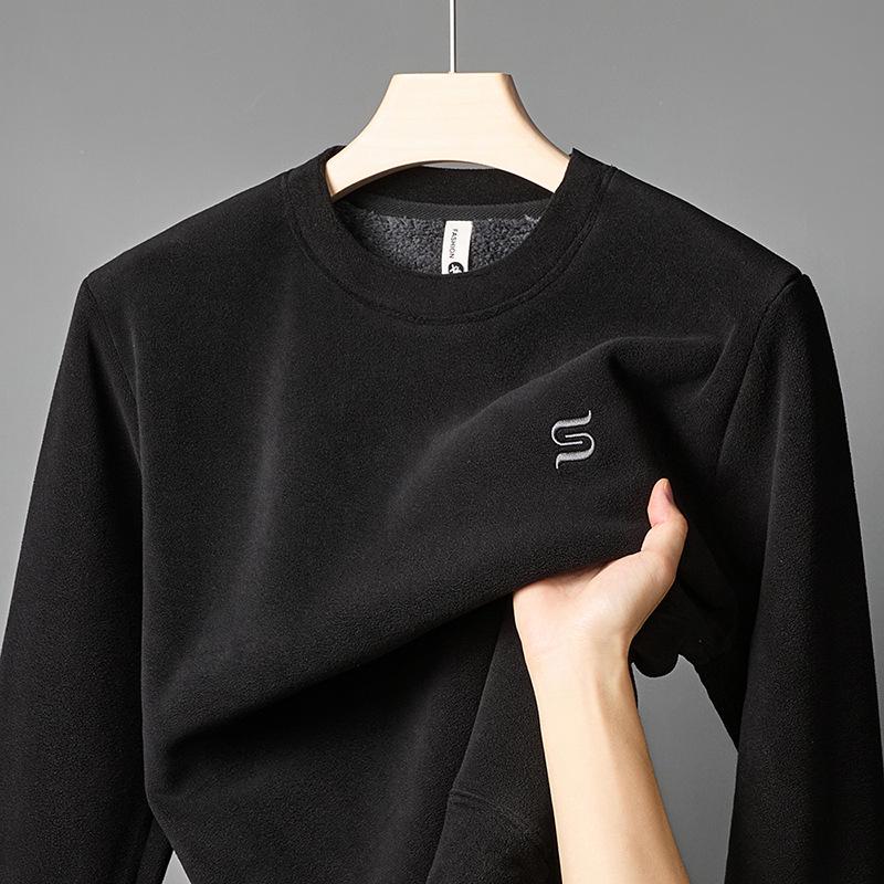

Men s Heavyweight Velvet Thickened Coral Fleece Hoodie: Winter Warm Loose Pullover with Round Neck. 4XL (recommended 90-100 kg)