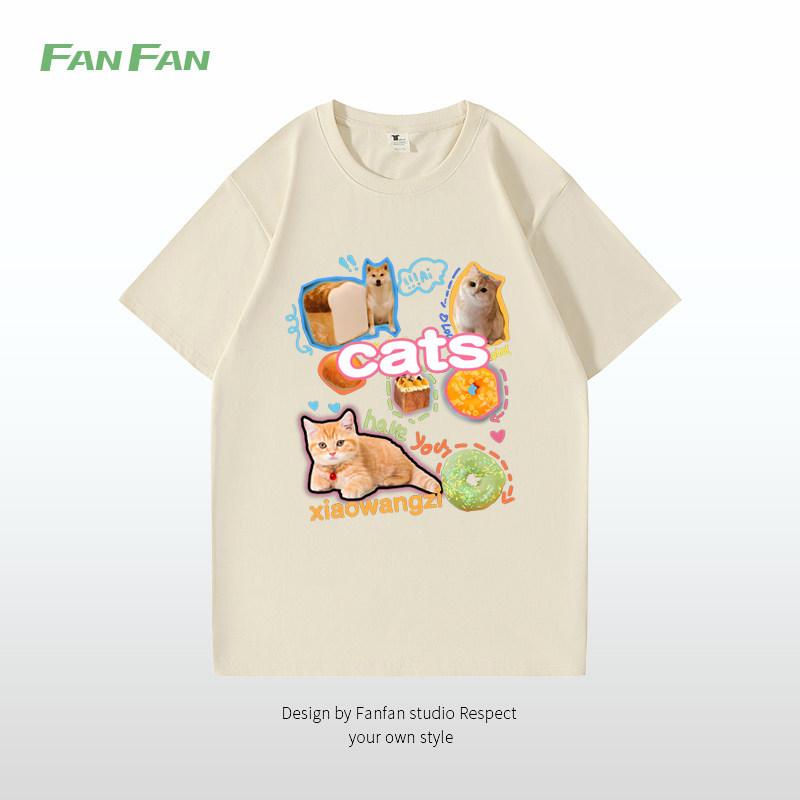 Top da Donna a Maniche Corte, Taglia Comoda, Cotone, Stampa Cartoon, Stile Retro