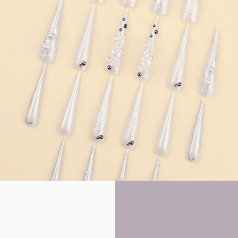 3D Wearing Nail Aurora Butterfly Point Drill Manicure Fake Nails Super Long Pointed European and American Popular Fake Nails