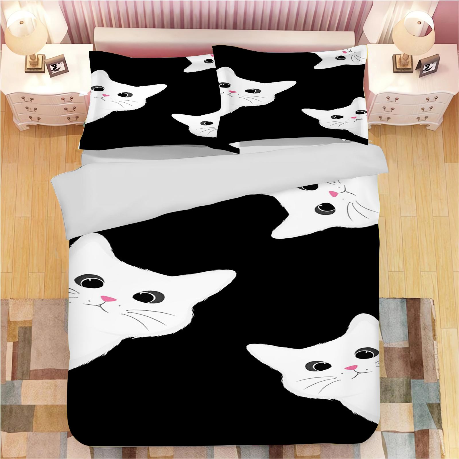 

Black Carton Cat Beding Set Children S Beding Set 3-Piece 1 Quilt Soft Duvet Cover King-Sized Dimensionsd Dimensions Twin Covers Children Printed 135*200cm Eu-Single
