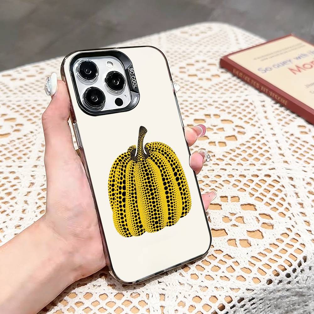 y-Yayoi Kusama Pumpkin Phone Case For iPhone 17,16,15,14,13,12,11 Plus,Pro Max,XS,Colored silver phone case iPhone14