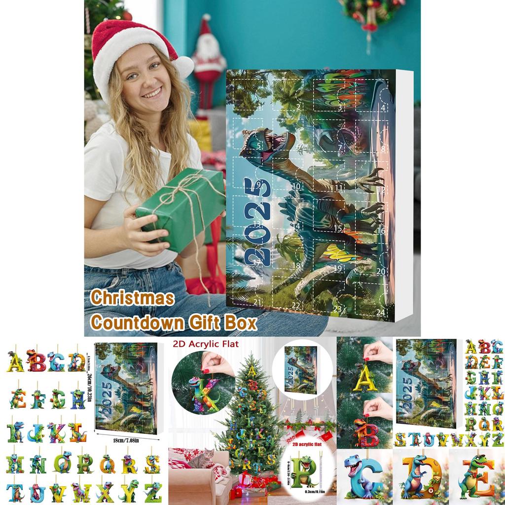 Weihnachts-Dinosaurier-Buchstaben-Anhänger Mit Adventskalender Für Feiertagsdekoration Und Geschenke