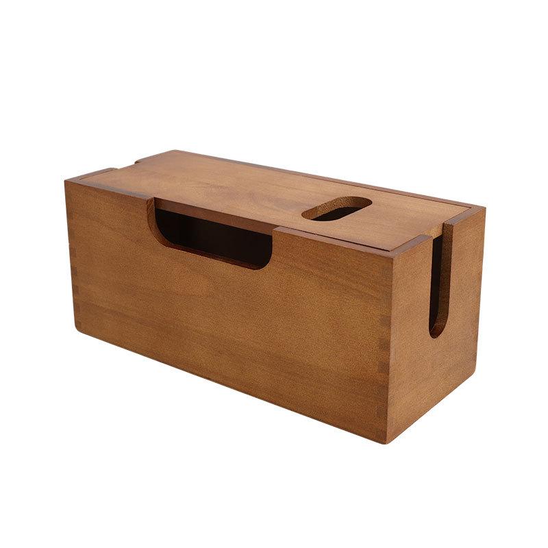 Wooden Cable Organizer Box - Under-Desk Power Strip & Charger Concealer