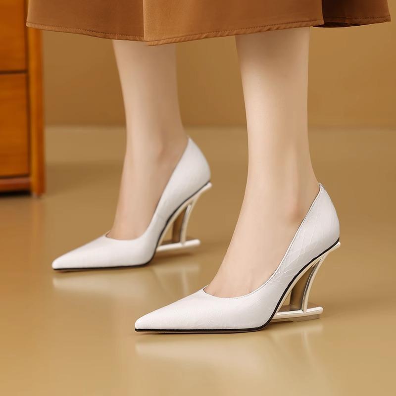 New Women's Special-shaped Heeled Shoes Pointed Tip High Heels Smooth One Kick Women Shoes Workplace Leisure Zapatillas De Mujer