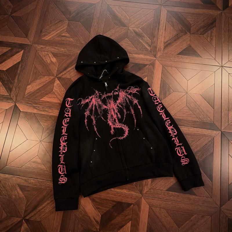 Unisex Gotisches Streetwear Kapuzen-Reißverschluss-Sweatshirt Mit Kräftigem Buchstabenaufdruck Lockerer Schnitt Herbst Freizeit Oberbekleidung