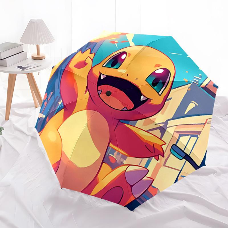 1pc Pokemon Charmander Automatic Folding Umbrella - Compact 8-Rib Design, Durable Plastic & Iron, Lightweight for Outdoor Daily Use, a0929216