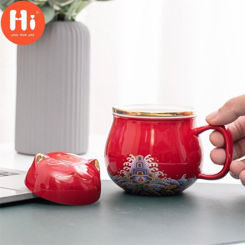 Hi Ceramic Teacup with Infuser and Lid Portable Travel Coffee Cup with Filter and Bag 320ML