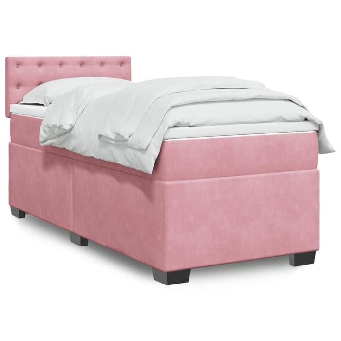 VidaXL Sommier à lattes de lit avec matelas Rose 90x190 cm Velours, lit, lit à plate-forme, lit à panneaux, meuble de 3286191