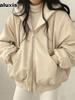 Giacca in pile coreano spessa a due lati in lana d'agnello e cotone da donna, cappotto invernale, nuovo stile, con cerniera e cappuccio, top in cotone