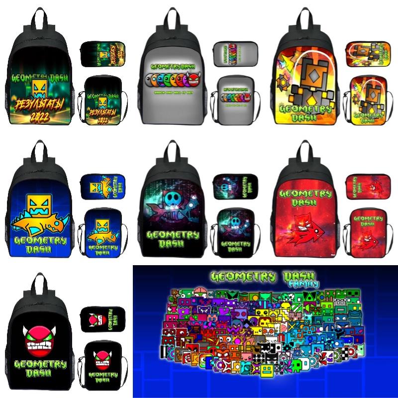 16-inch Children's Backpack Set Geometric Dash Durable Shockproof And Lightweight