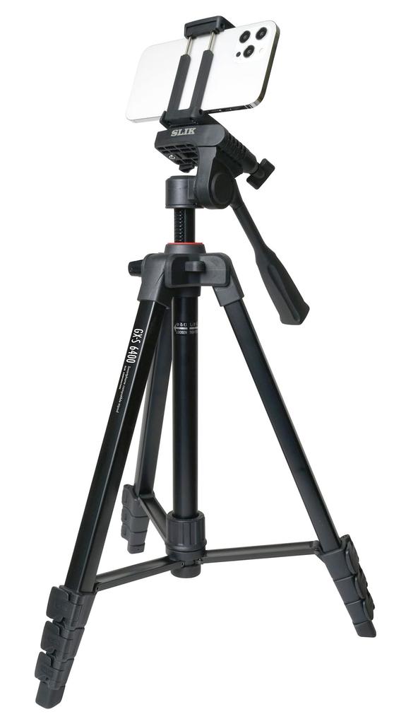 SLIK GX-S 6400 Smartphone Tripod for Cameras and Camcorders, Lever Lock, 21mm Pipe Diameter, 3-Way Head, 1540mm Height, Quick Shoe Attachment