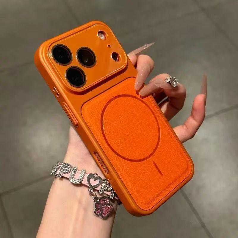 Luxury Lychee Leather Texture Phone Case For iPhone 17 16 15 14 13 Pro Max 17Pro For Magsafe Magnetic Camera Protection Cover