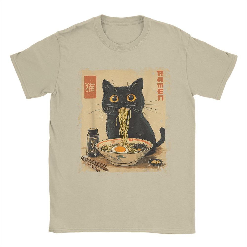 Cute Anime Ramen Cat T-Shirt for Women - Novel Round Neck Short Sleeve T-Shirt Gift Clothing Graphic T Shirts Summer Streetwear