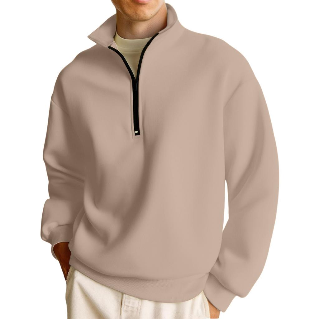 Men's Casual Long-Sleeved Collared Quarter-Zip Sweatshirt
