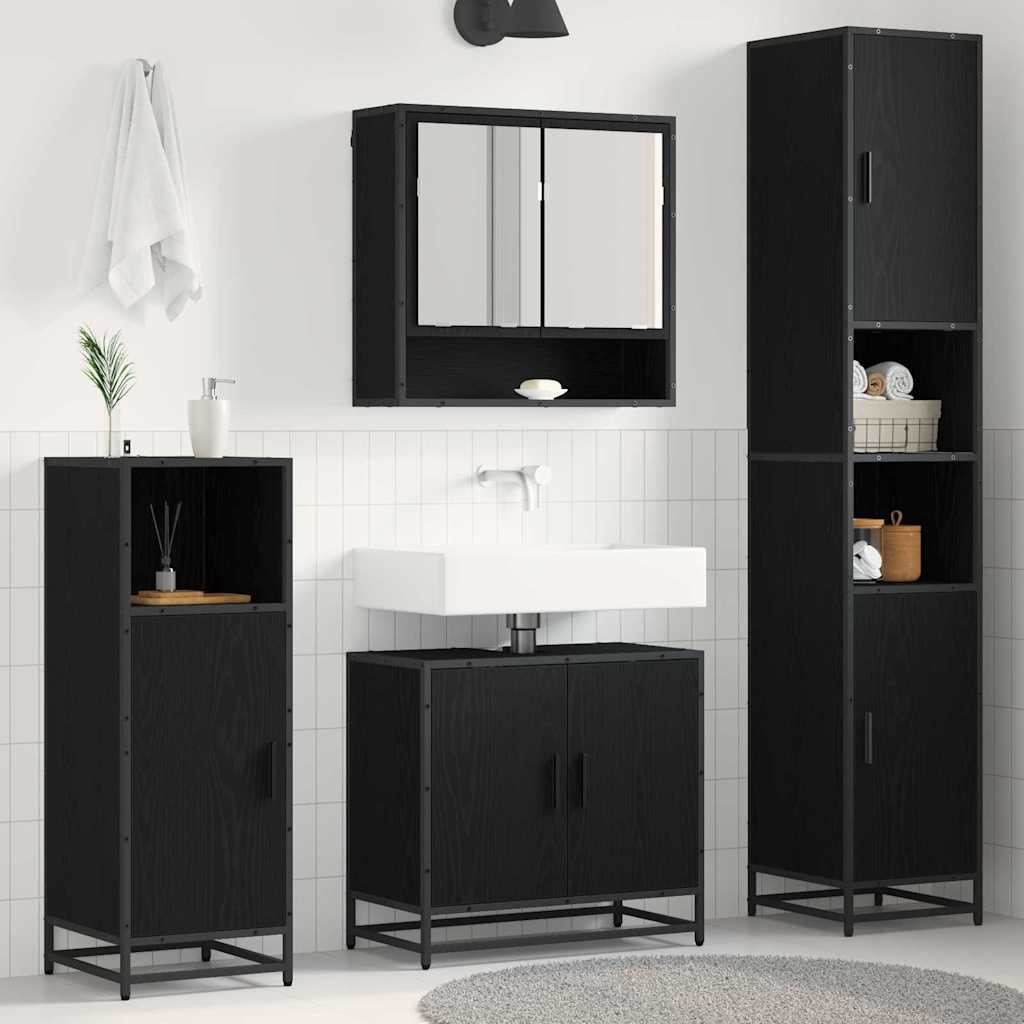Bathroom Furniture Set 3 Pcs Black Oak Effect Particleboard