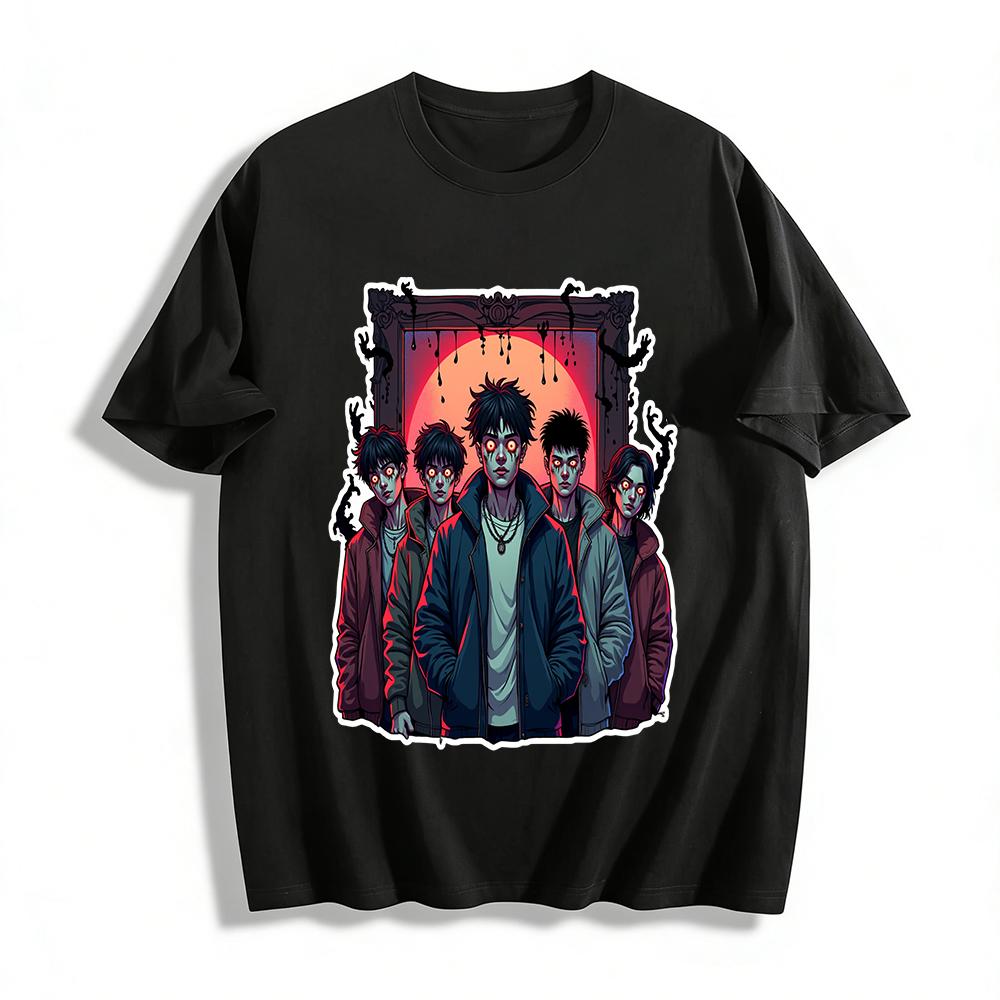 

Gothic Style Red-Eyed Dark Boys Print Tops Cool Street Loose Long Sleeve T-Shirts Unisex Pure cotton T-shirt XXS