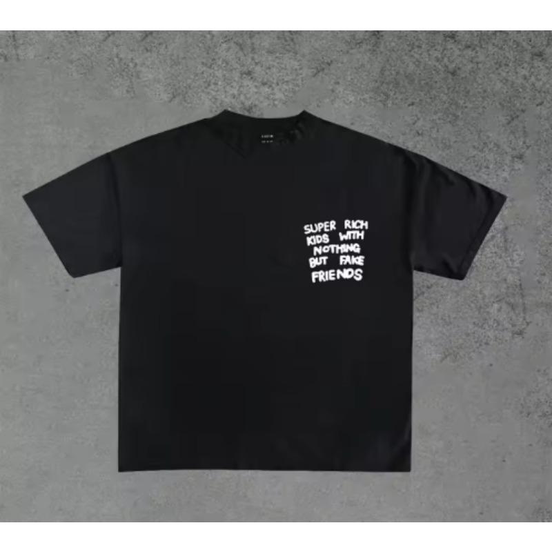 

Super Rich Kids Letter Printed Short Sleeve Tshirt Casual and Versatile Style Suitable for Daily Wear and Going Out in Summer 3XL