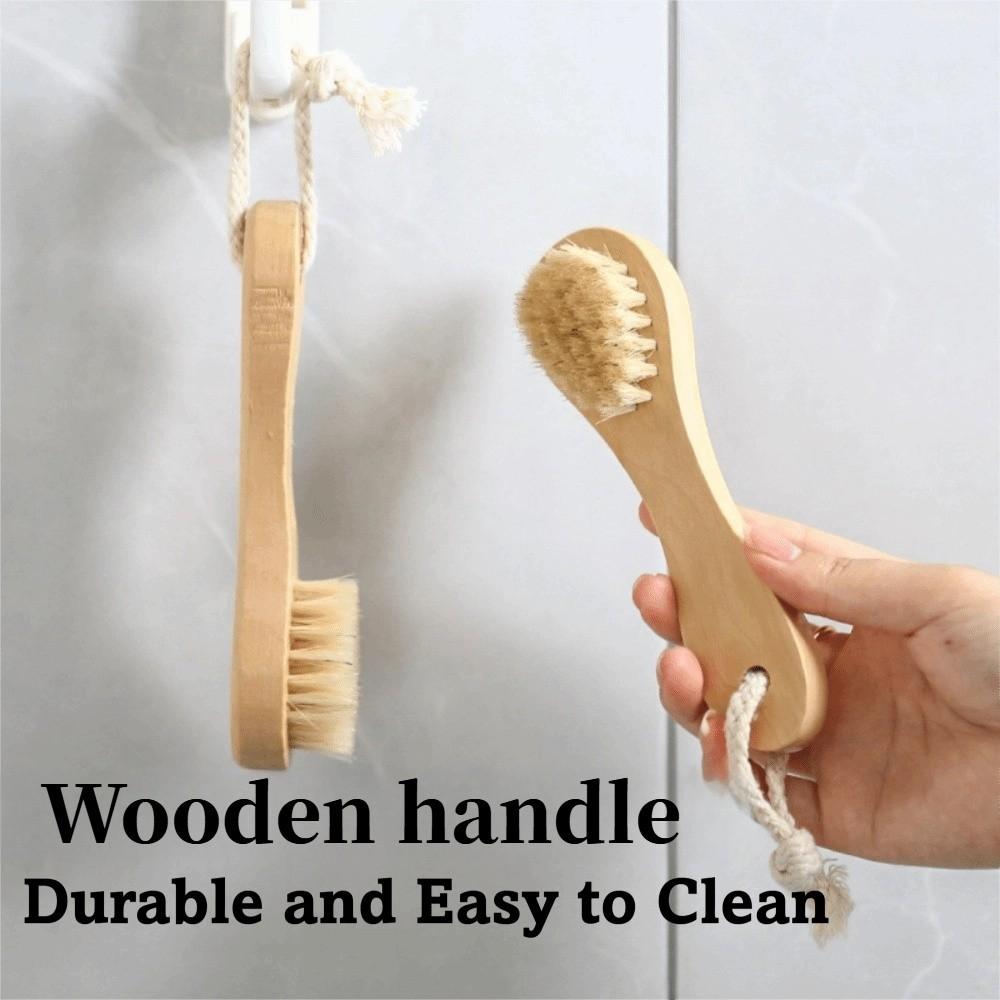 Natural 5.7" Cleansing Brush Dry Facial with Lanyard Bath Brush Smoothing Wooden Handle Exfoliating Brush Skin Care