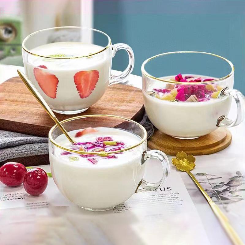 480ml Gold Inlay Edge Glass Salad Bowl Fruit Rice mug Bowls Food Storage Container Lunch Bento Box Decoration Tableware