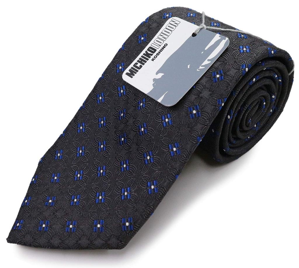 [Michiko London] Brand Necktie, Made in Japan, 100% Silk, Floral Jacquard Weave, Small Pattern (Pattern C: Gray x Blue)