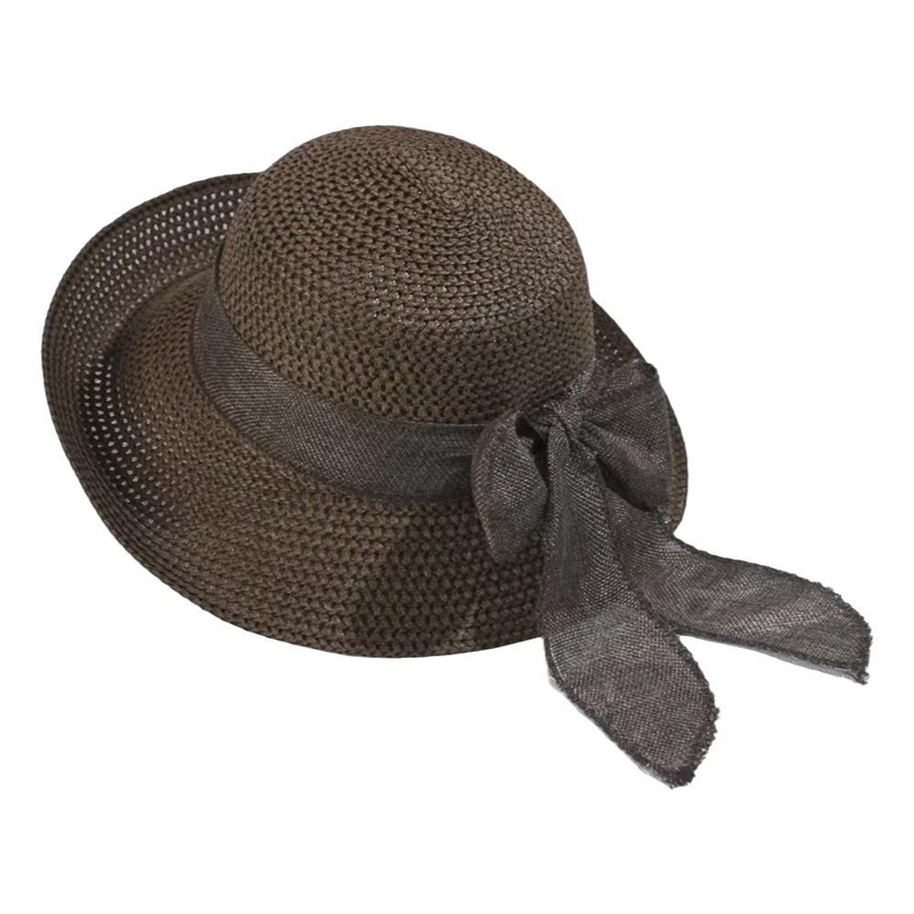 

Portable Big Brimmed Woven Cap Hollow Out Bucket Hat Folding Sun Cap Bow Fisherman Cap Camping кофейный