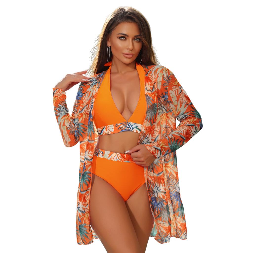 New bikini mesh split three-piece swimsuit women's summer sunscreen blouse swimsuit women's