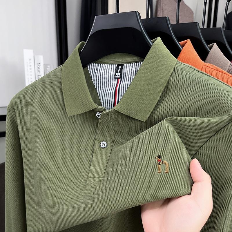 100% Pure Cotton Men'S Long Sleeved Polo Shirt Autumn New High-End Brand Little Bee Embroidery Design Casual Top Golf T-Shirt