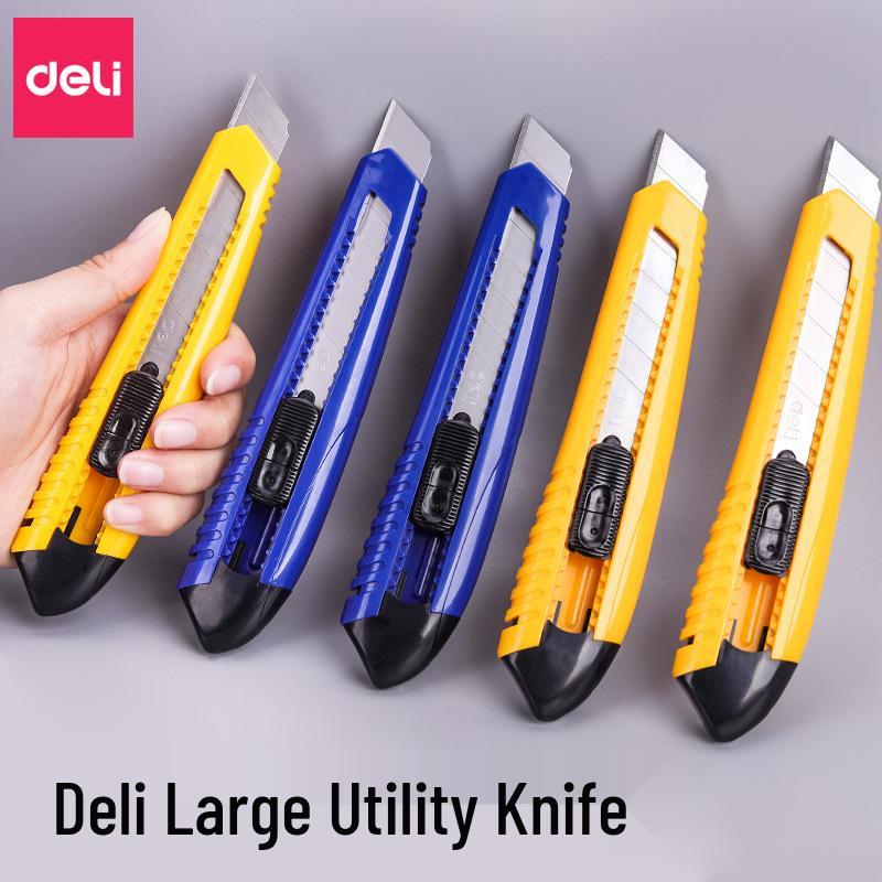 Deli Large Auto-Locking Utility Knife with Knife Holder for Crafts, Wallpaper, and Paper Cutting жёлтый