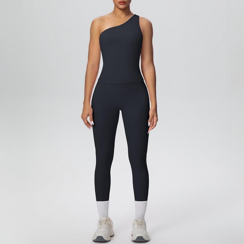 One-Shoulder Backless Sports Bra & High-Waisted Butt-Lifting Yoga Pants Set