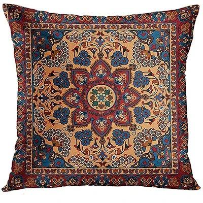 Vintage Persisches Quadratisches Blumenmuster Kissenbezug Mit Kurzem Plüschdruck Für Wohnzimmer Sofa Dekoration Kissenbezug