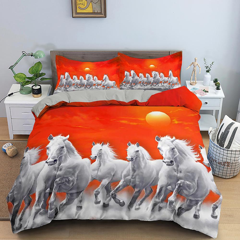 3D Horse Duvet Cover King Queen Size Black White Thoroughbreds Bedding Set For Teens Adults Animal 2/3pcs Polyester Quilt Cover