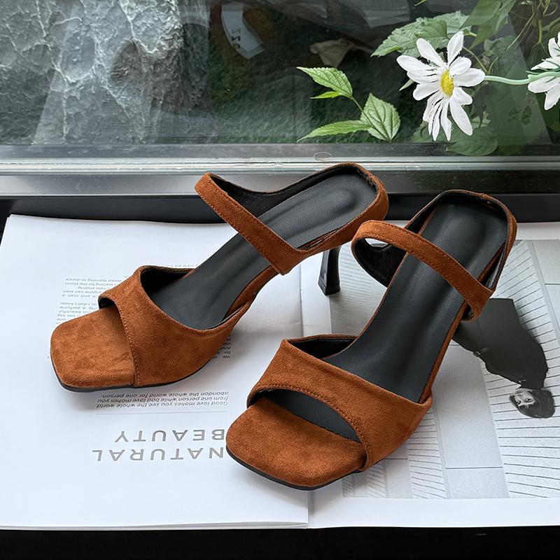 Fashion black High Heel Sandals Women's Summer New Style Sexy Thin Heel Fashionable Toe Post Slippers Square Head Crossbody Shoes