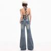 Spring Summer Vintage Light Blue Y2K Slim Horse Hoof Micro Flare Denim Pants For Ladies Casual Pants Oversize Denim Trousers