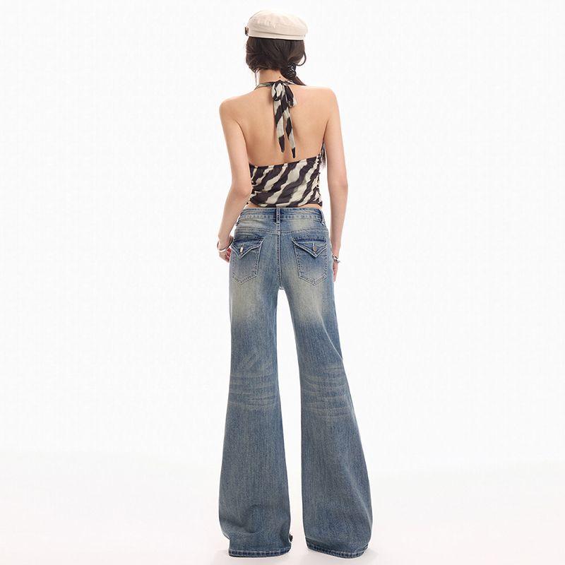 Spring Summer Vintage Light Blue Y2K Slim Horse Hoof Micro Flare Denim Pants For Ladies Casual Pants Oversize Denim Trousers