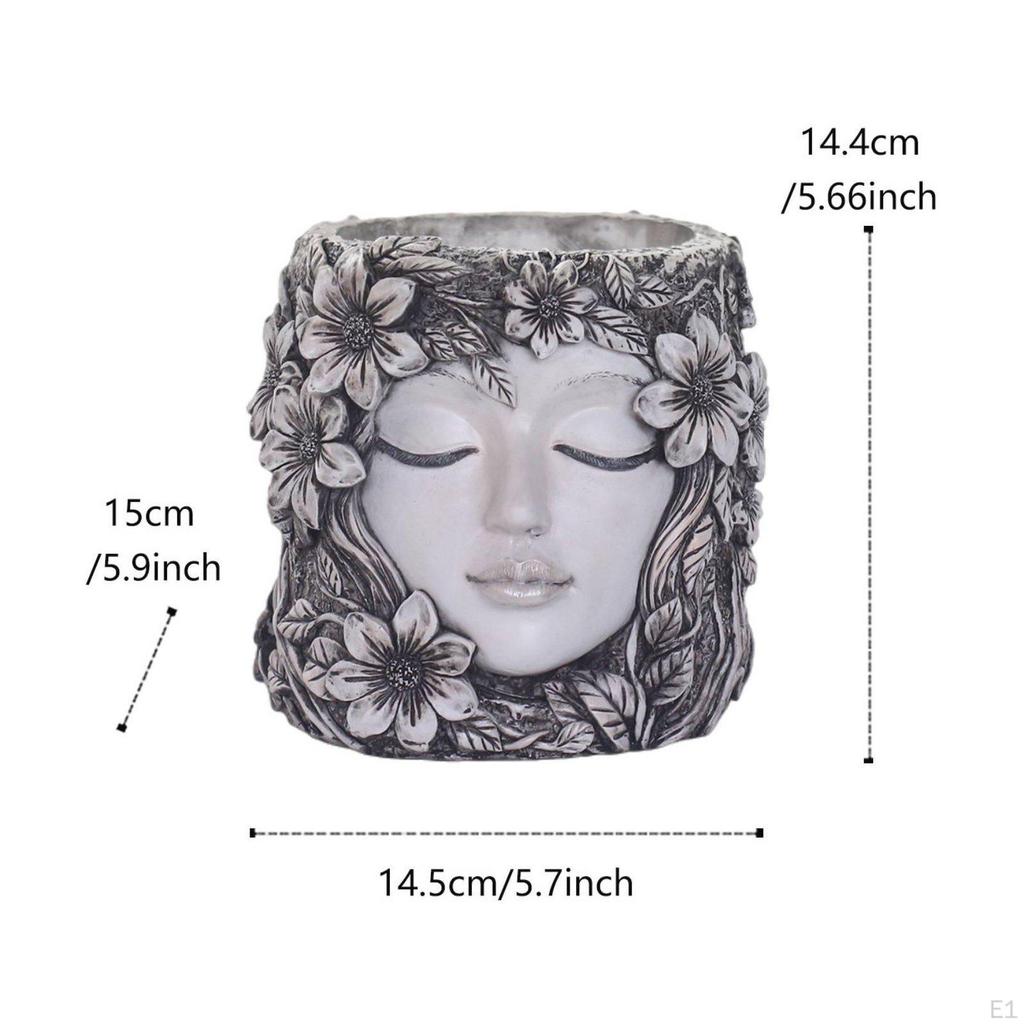 Resin Facial Planter Artistic Visage Flower Pot HandPainted Floral for