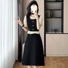 High-end temperament fake two-piece splicing skirt women's summer large-size ruffle leaf edge thin waist dress