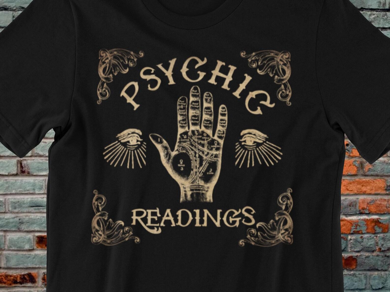 Psychic Readings T-shirt Punk Goth Gothic Tee Wicca Witch Tarot Top Mystic Apparel Occult Fashion Magic Symbol Graphic Witchy Gift 3XL