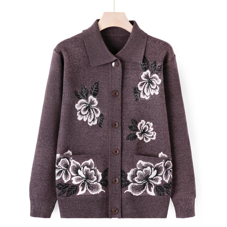 

Бабушка Носит Свитер Кардиган Среднего и Пожилого Возраста Вязаный Свитер Осенняя Куртка Женская Пожилая Мама Носит Осенний Топ Тонкий 4XL