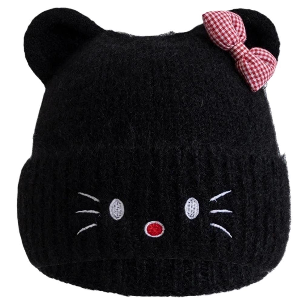 Hot Sale Women Loose Soft Beanie Hat Lovely Cute Cat Ear Bow Design Winter Knitted Hats For Female Streetwear Winter Hat