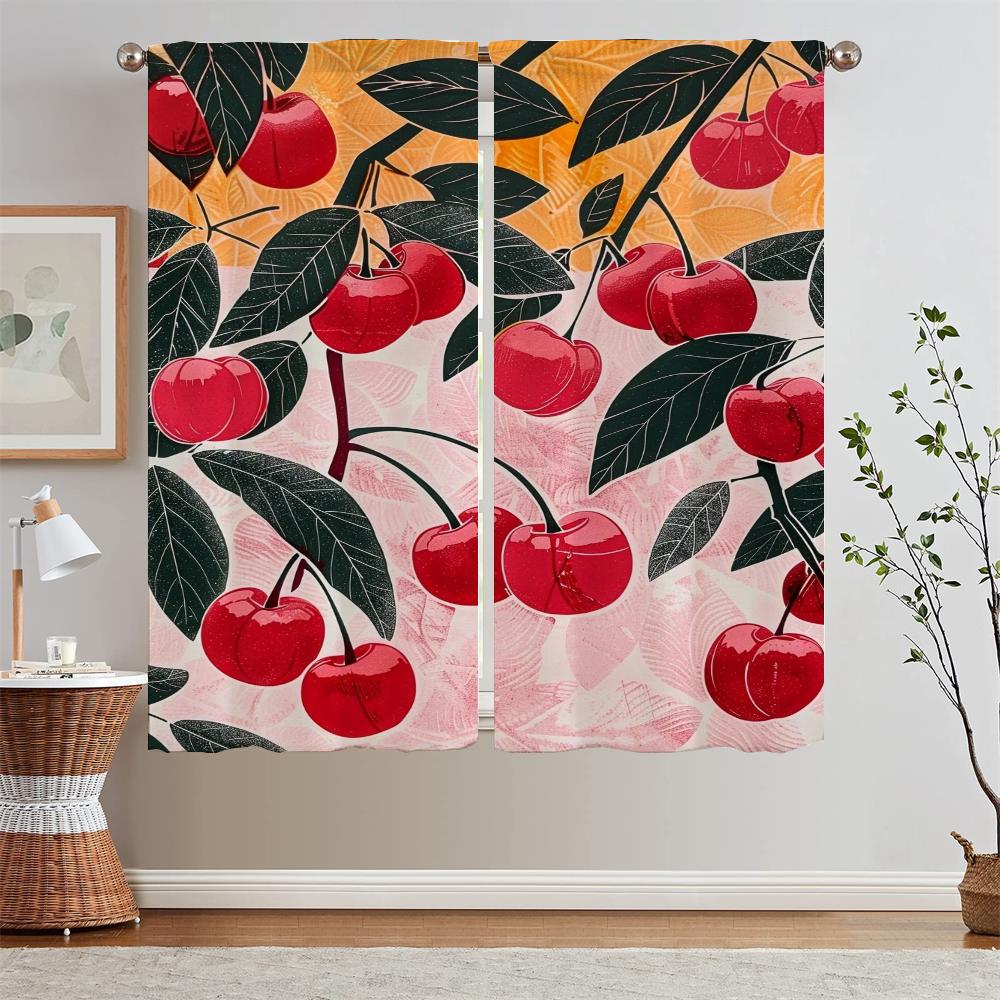 The Cherry Is Ripe White Curtains On Offer Free Shipping Blackout Curtain for Children's Room Black Out Curtains 2 Pcs Set Curls
