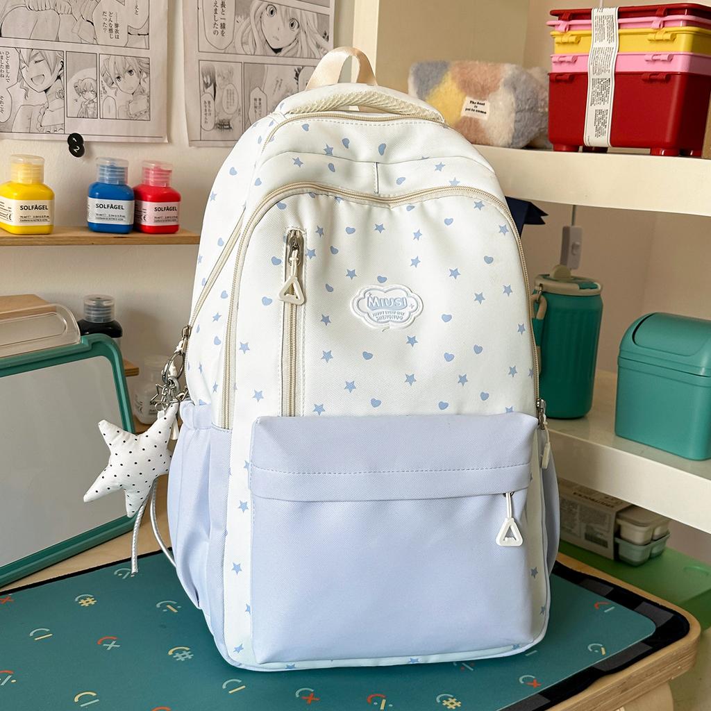 Schoolbag milk huhu cherry blossom powder star color matching backpack vitality junior high school girls class outing lightweight versatile schoolbag