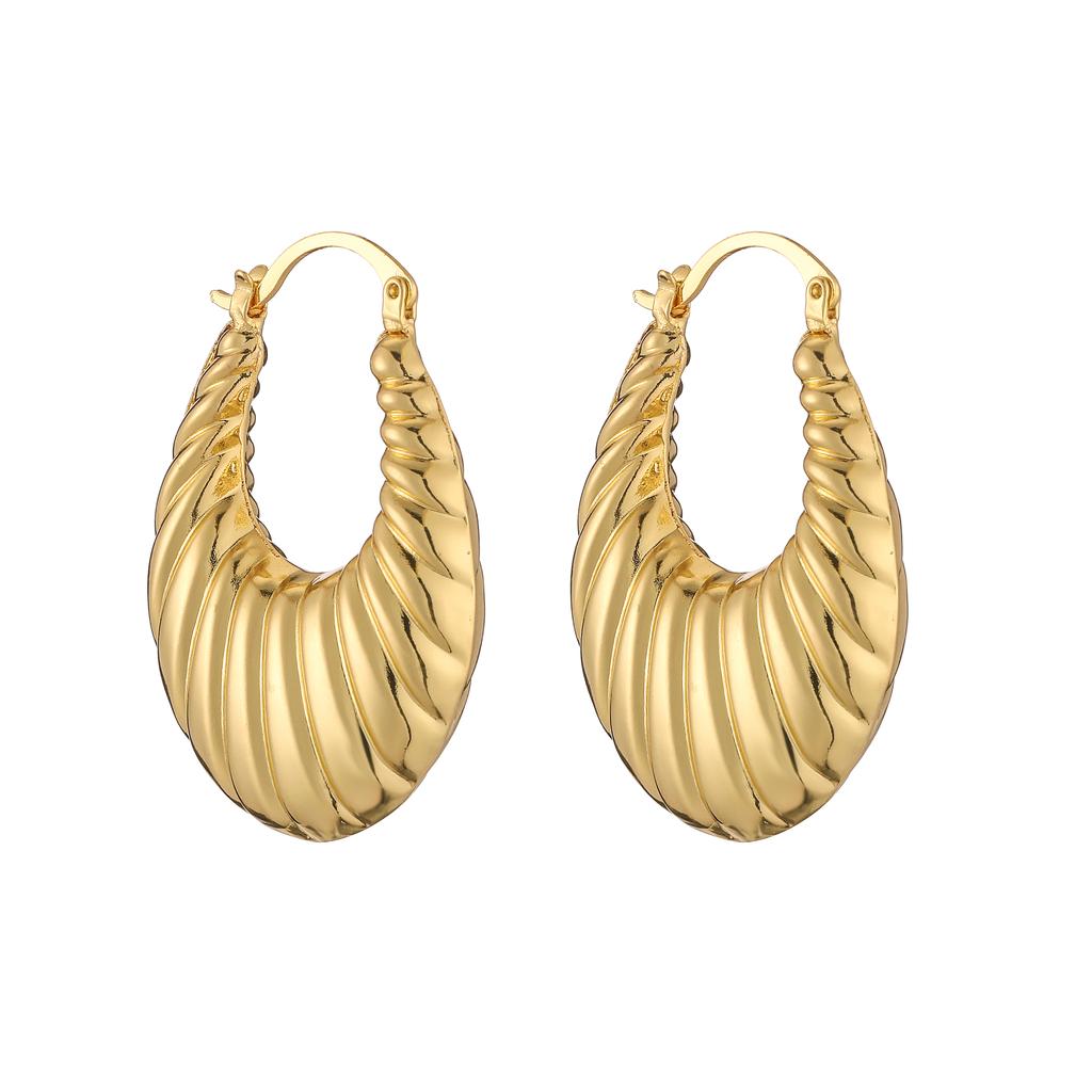 HECHENG,Punk Gold Plated Brass Earrings, Chunky Hoops for Women, Vintage Geometric Ear Buckle