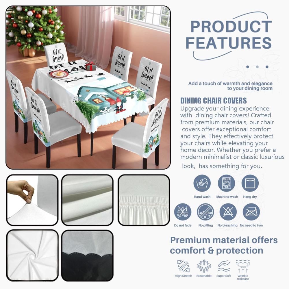 Christmas Printed Tablecloth Stretch Chair Covers Waterproof Dustproof Dining Set for Home Holiday Decor