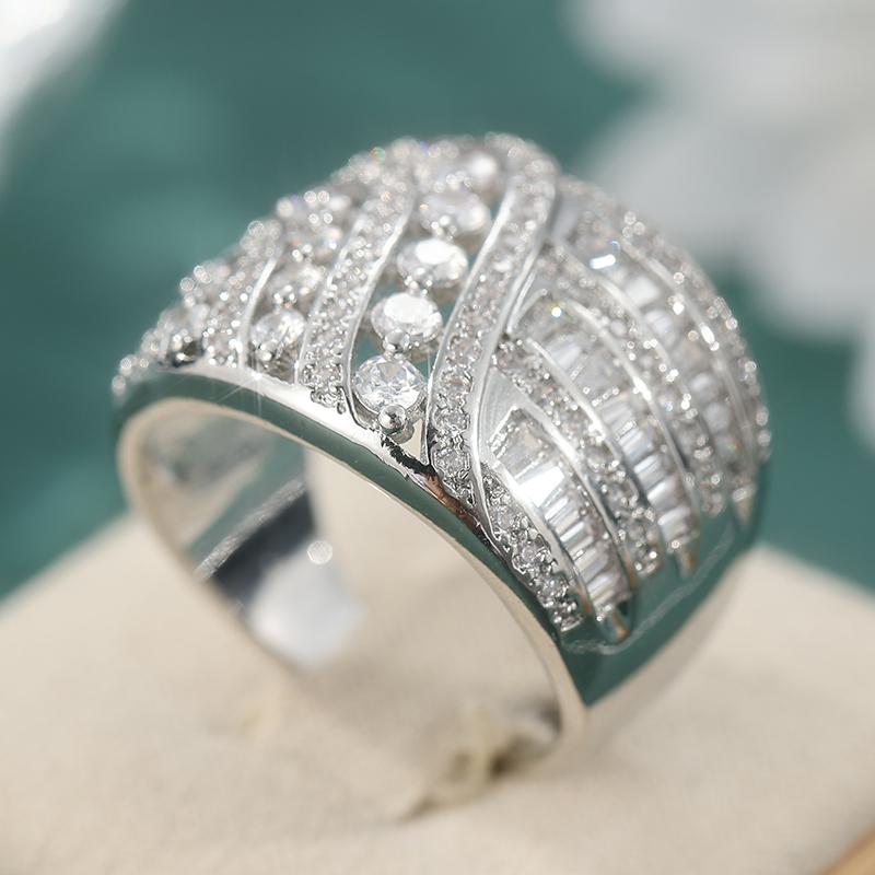 Luxury Inlaid White CZ Women's Ring Exquisite CopperColor Geometry Daily Wear Party Jewelry Anniversary Gift