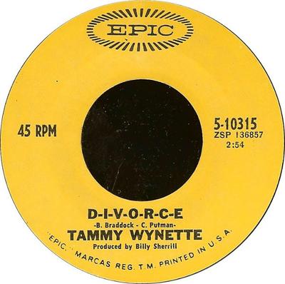 7-Zoll-Schallplatte TAMMY WYNETTE - D-I-V-O-R-C-E 510315 Epic 1968 US Folk Gebraucht