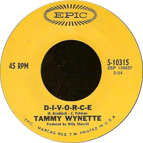 

7inch Record TAMMY WYNETTE - D-I-V-O-R-C-E 510315 Epic 1968 US Folk Used