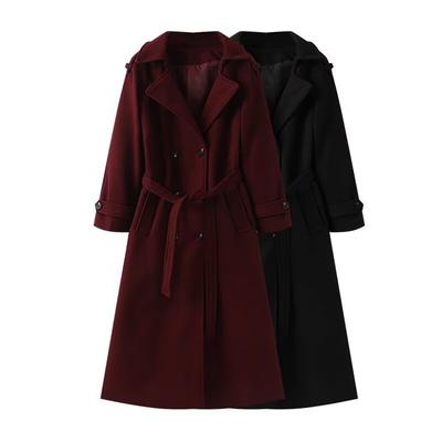 Womens Wool Blend Double-Breasted Trench Coat Classic Notched Collar Oversized Long Winter Outerwear