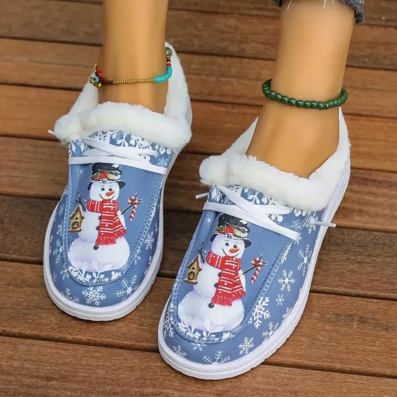 New Christmas Canvas Shoes Flat Shoes for Women Warm Imitation Fur Loafers Women Luxury Women Plus Size Shoes  Zapatos De Mujer