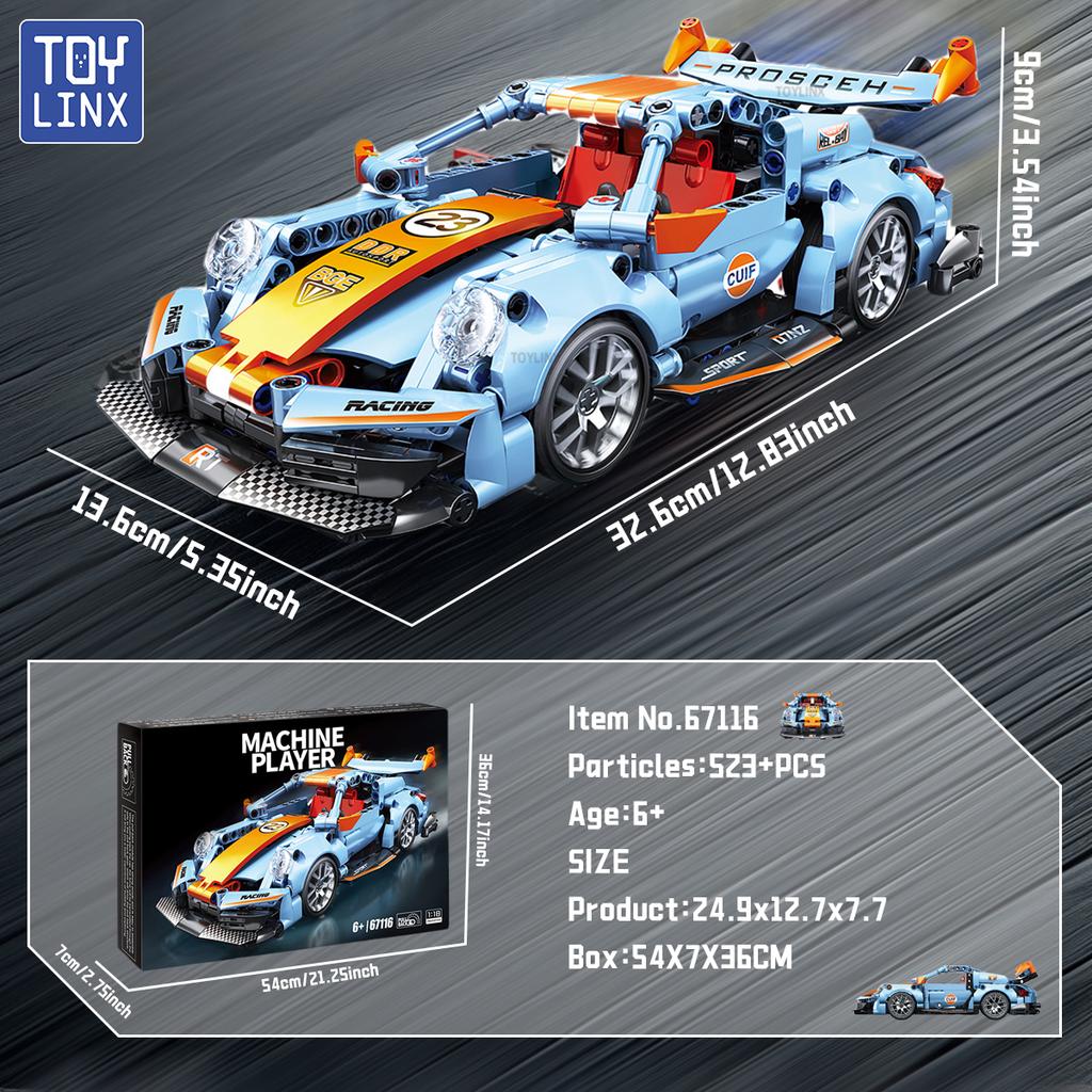 Non-Toxic 523Pcs Building Blocks Car Toys Adults Or Kids 1/18 Building Set Racing Model Super For Age 14+ Christmas Birthday Gift